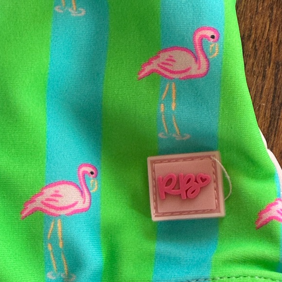 Ruffle Butts Green Flamingo Print Kids Swimwear - Picture 10 of 12